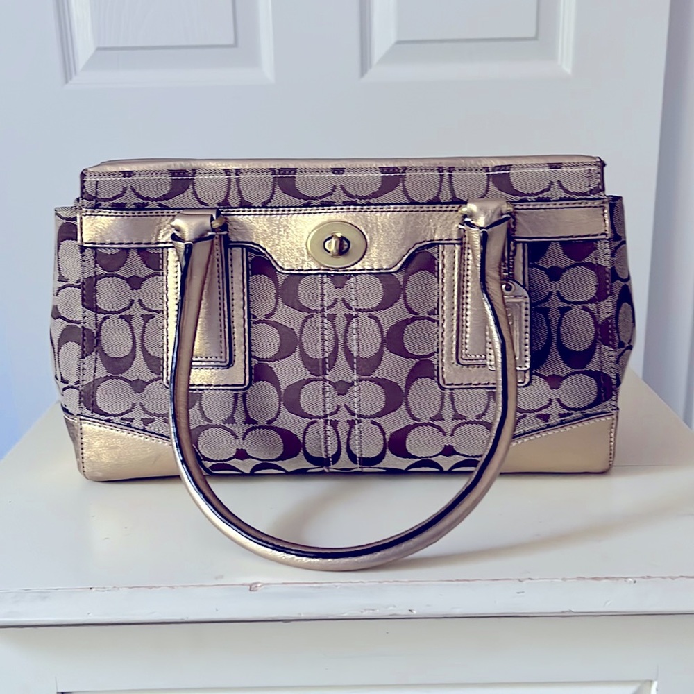 COACH tan and gold shoulder bag